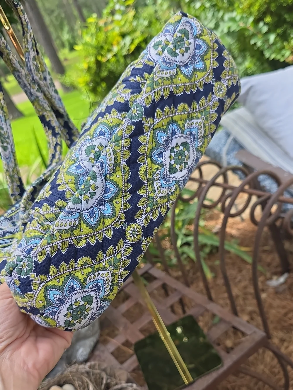 Vera Bradley Cambridge Quilted Navy, Lime & Light Blue Shoulder Bag Tote Small - Picture 3 of 8